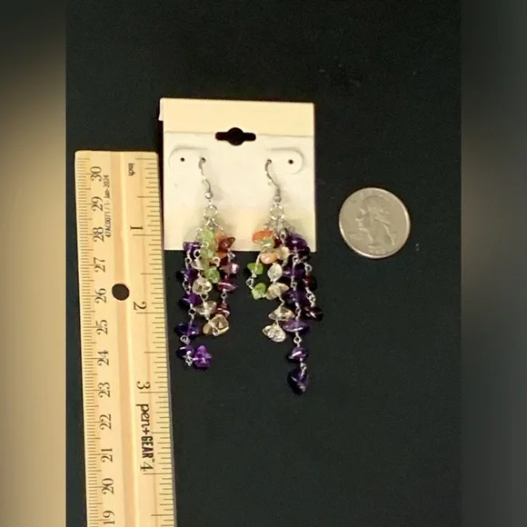 Pretty 925 Sterling Silver Multi Color Gemstone Dangling Earrings - Picture 12 of 12